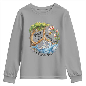 Plant The Trees Save The Bees Clean The Seas Youth Sweatshirt Vintage Peace Sign Aesthetic Nature Lover Ocean Conservation TS02 Sport Gray Print Your Wear