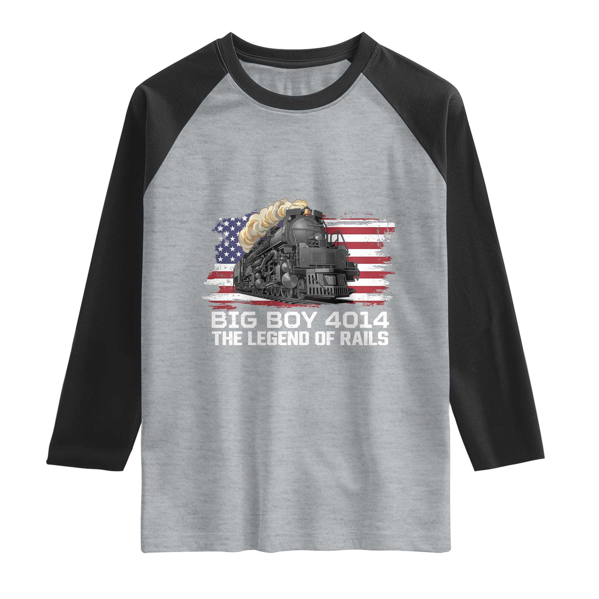 Vintage American Steam Train Raglan Shirt Legend of the Rails Heritage Pride TS02 Heather Gray Black Print Your Wear