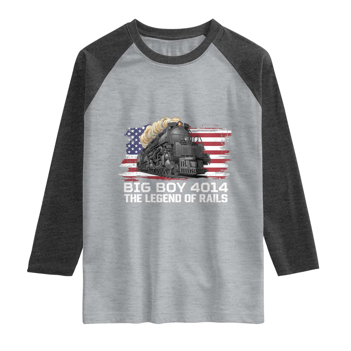 Vintage American Steam Train Raglan Shirt Legend of the Rails Heritage Pride TS02 Heather Gray Heather Charcoal Print Your Wear