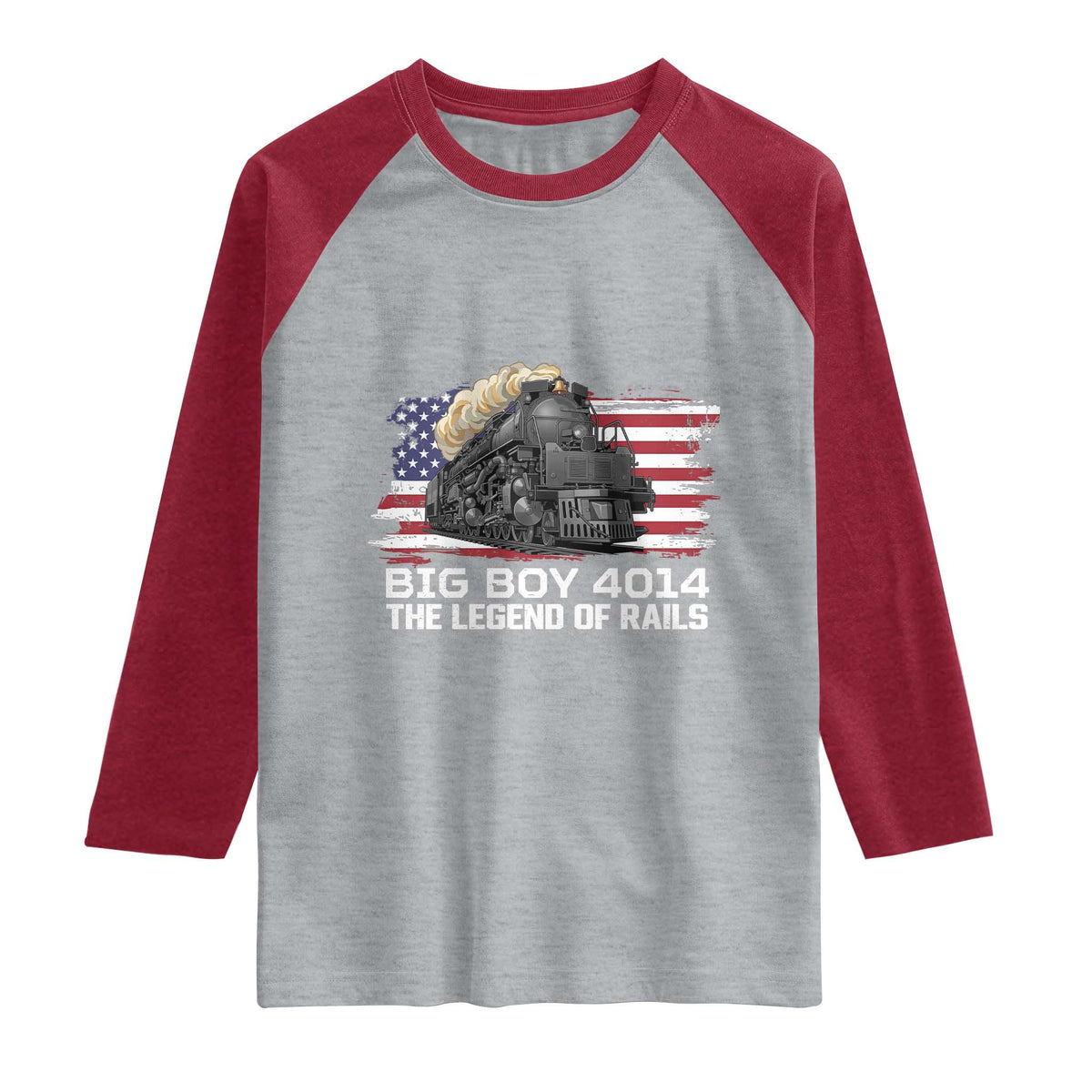 Vintage American Steam Train Raglan Shirt Legend of the Rails Heritage Pride TS02 Heather Gray Heather Red Print Your Wear
