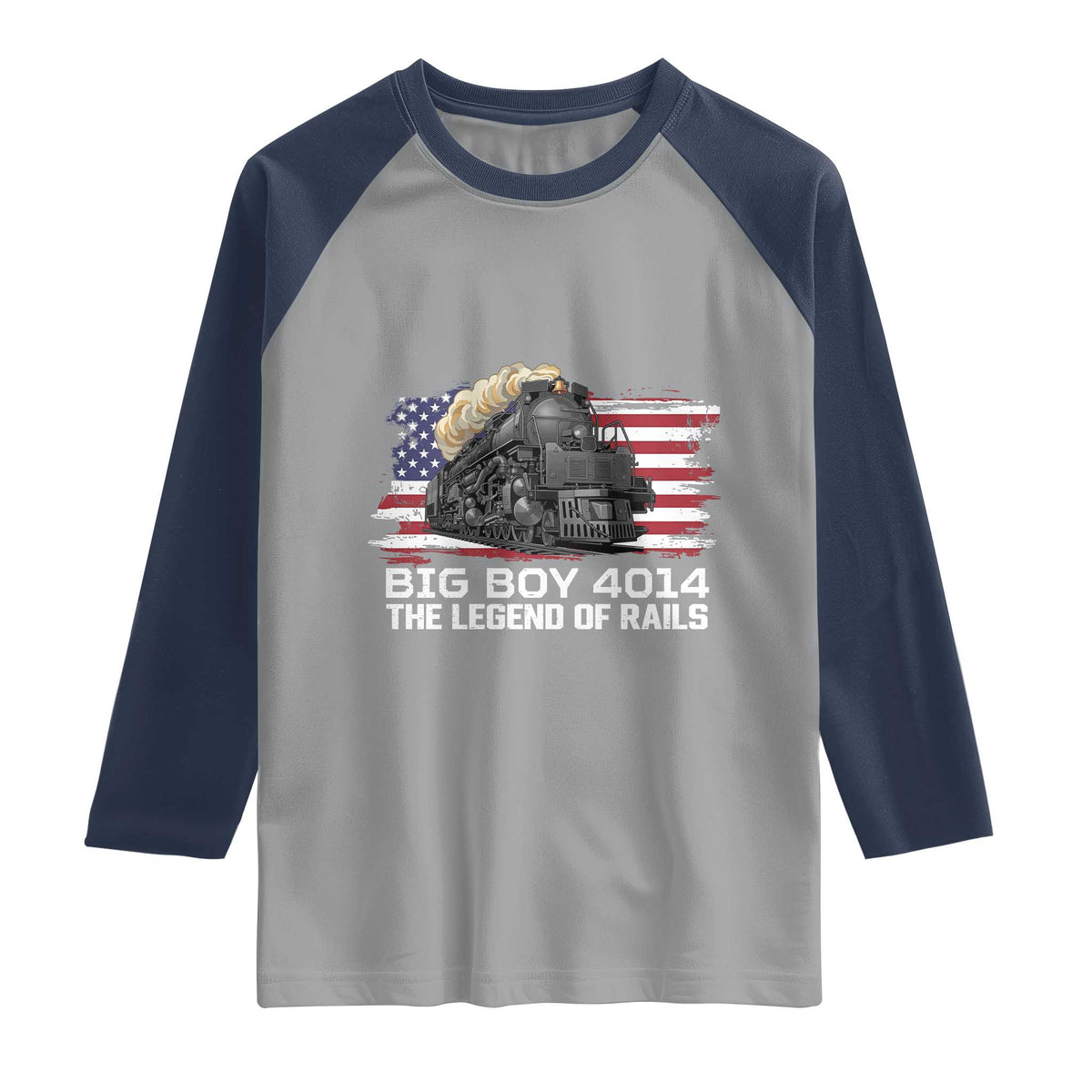 Vintage American Steam Train Raglan Shirt Legend of the Rails Heritage Pride TS02 Sport Gray Navy Print Your Wear