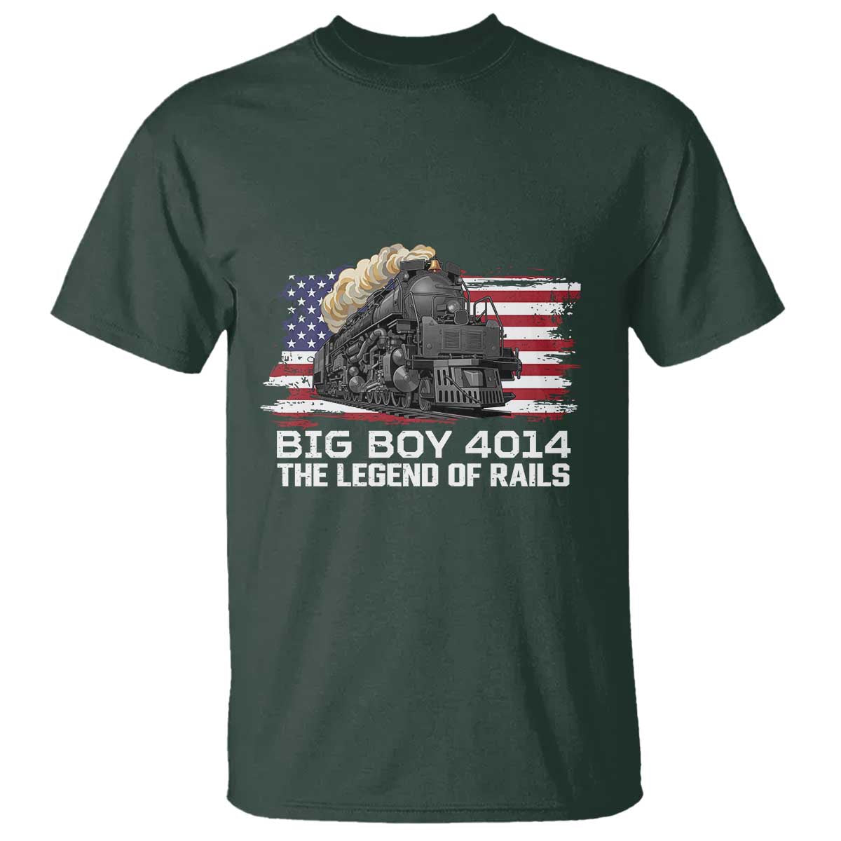 Vintage American Steam Train T Shirt Legend of the Rails Heritage Pride TS02 Dark Forest Green Print Your Wear