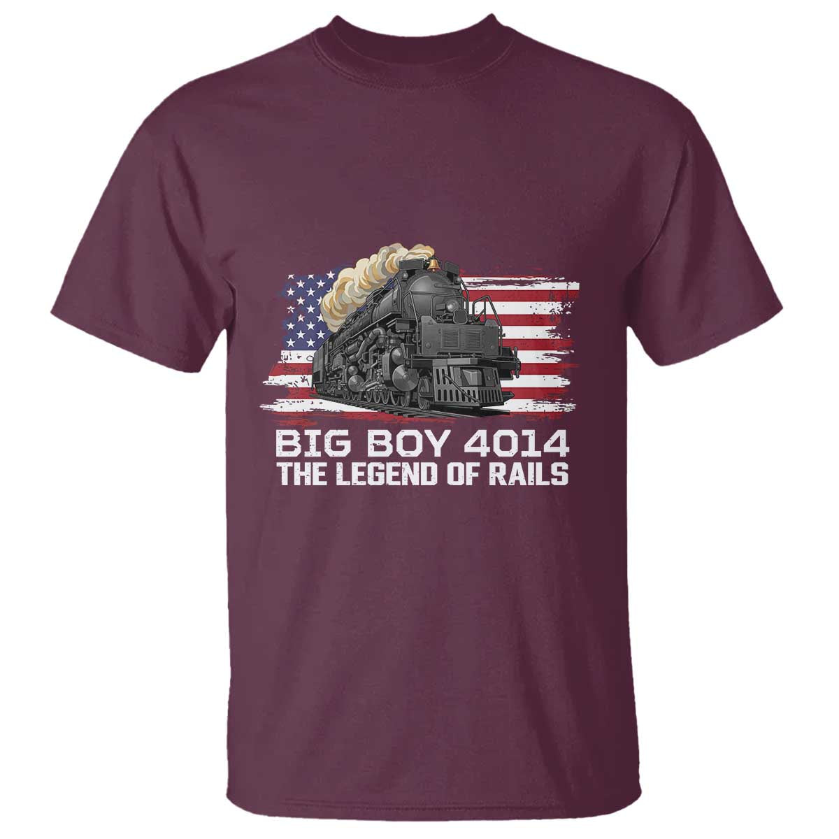 Vintage American Steam Train T Shirt Legend of the Rails Heritage Pride TS02 Maroon Print Your Wear