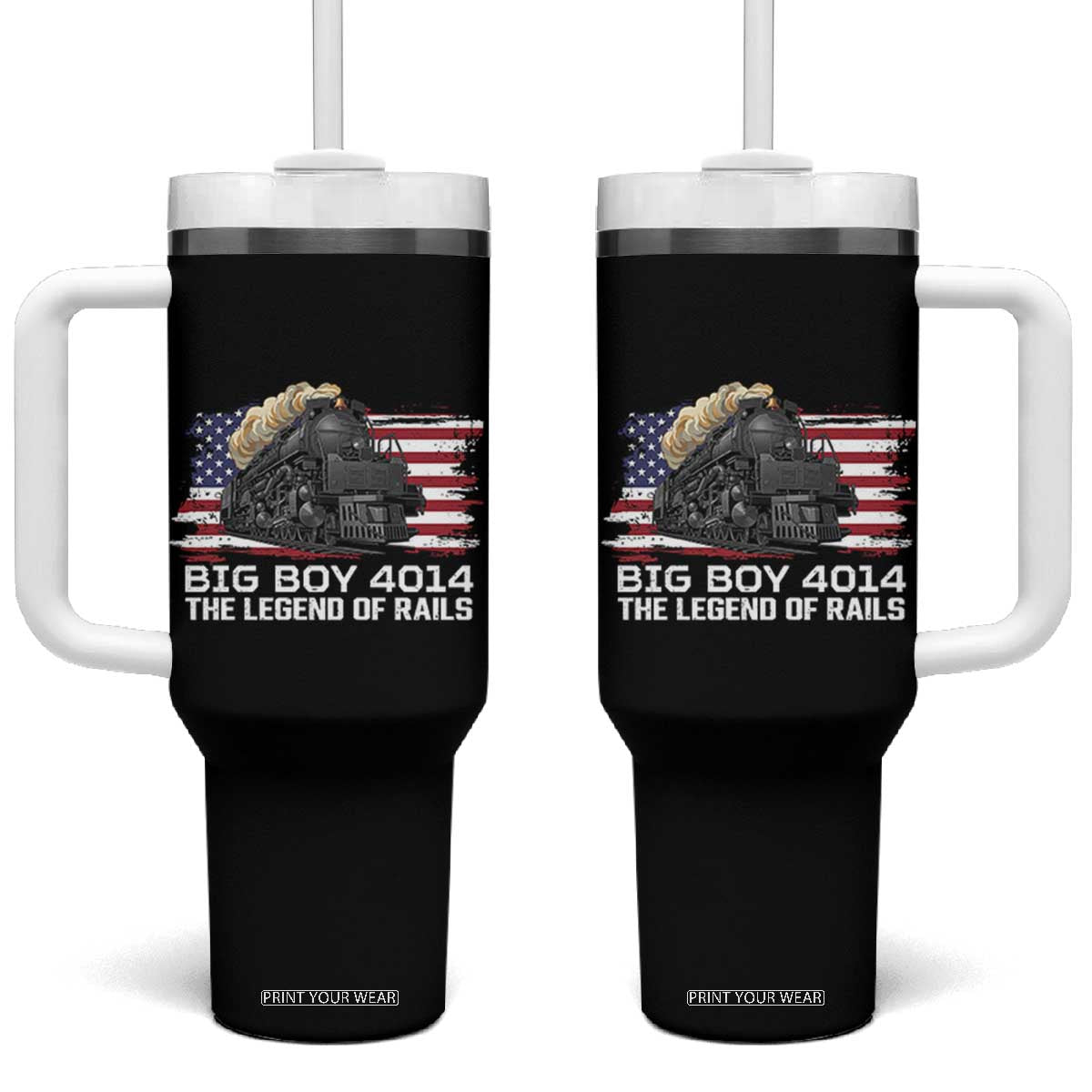 Vintage American Steam Train Tumbler With Handle Legend of the Rails Heritage Pride TS02 One Size: 40 oz Black Print Your Wear