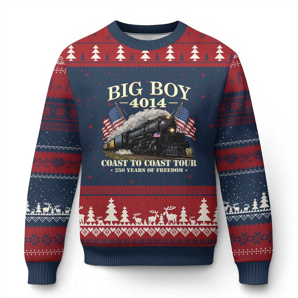 Patriotic Freedom Express Coast to Coast Ugly Christmas Sweater Steam Train Legend Heritage Pride TS02 Navy Red Print Your Wear