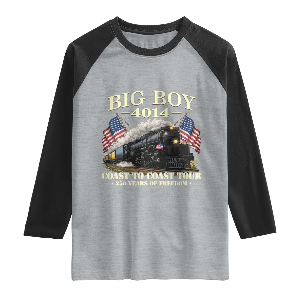 Patriotic Freedom Express Coast to Coast Raglan Shirt Steam Train Legend Heritage Pride TS02 Heather Gray Black Print Your Wear
