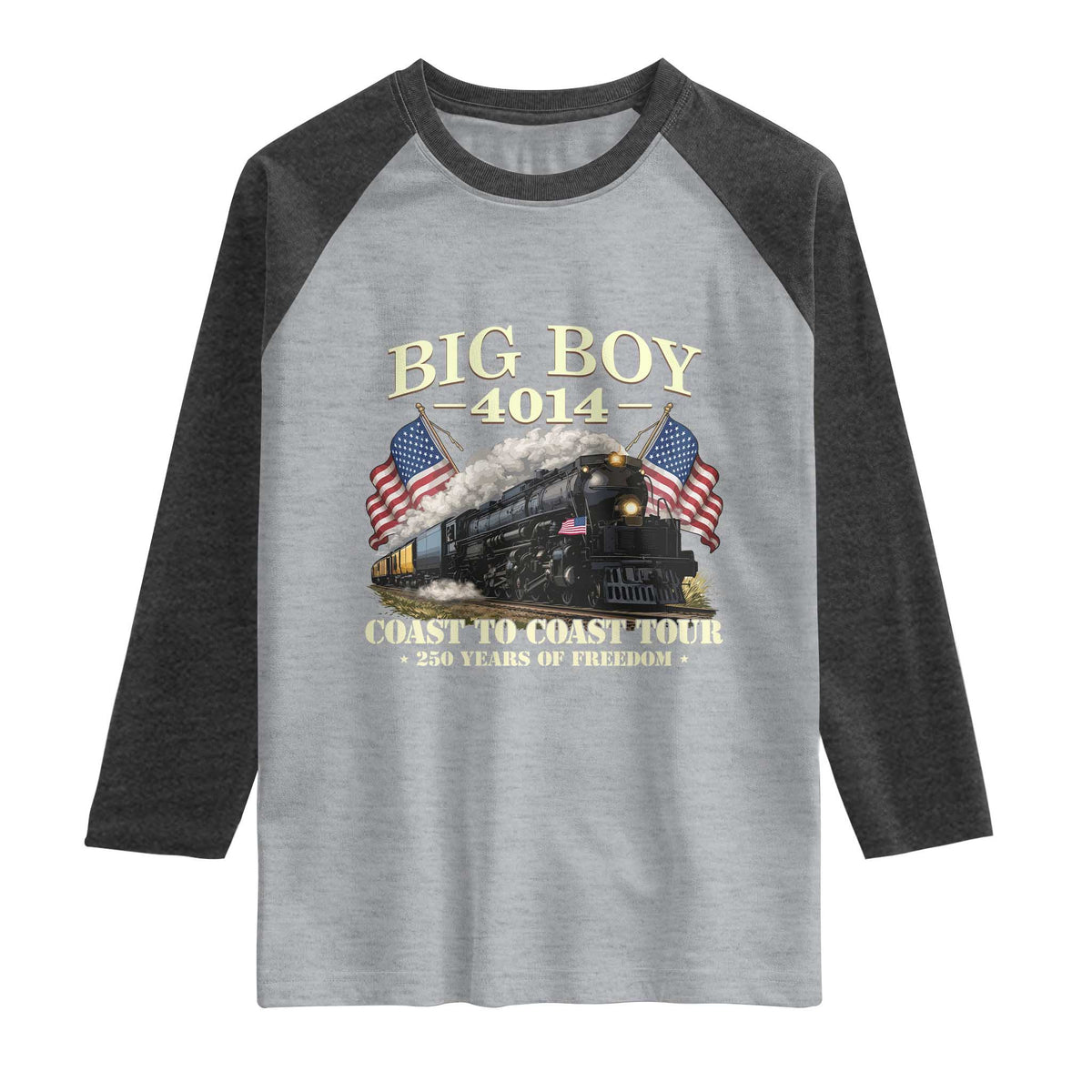 Patriotic Freedom Express Coast to Coast Raglan Shirt Steam Train Legend Heritage Pride TS02 Heather Gray Heather Charcoal Print Your Wear