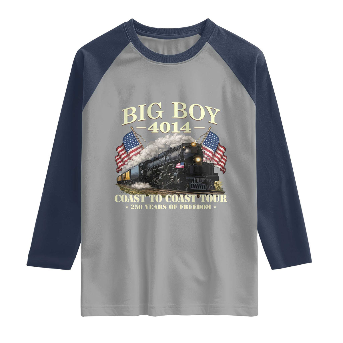 Patriotic Freedom Express Coast to Coast Raglan Shirt Steam Train Legend Heritage Pride TS02 Sport Gray Navy Print Your Wear