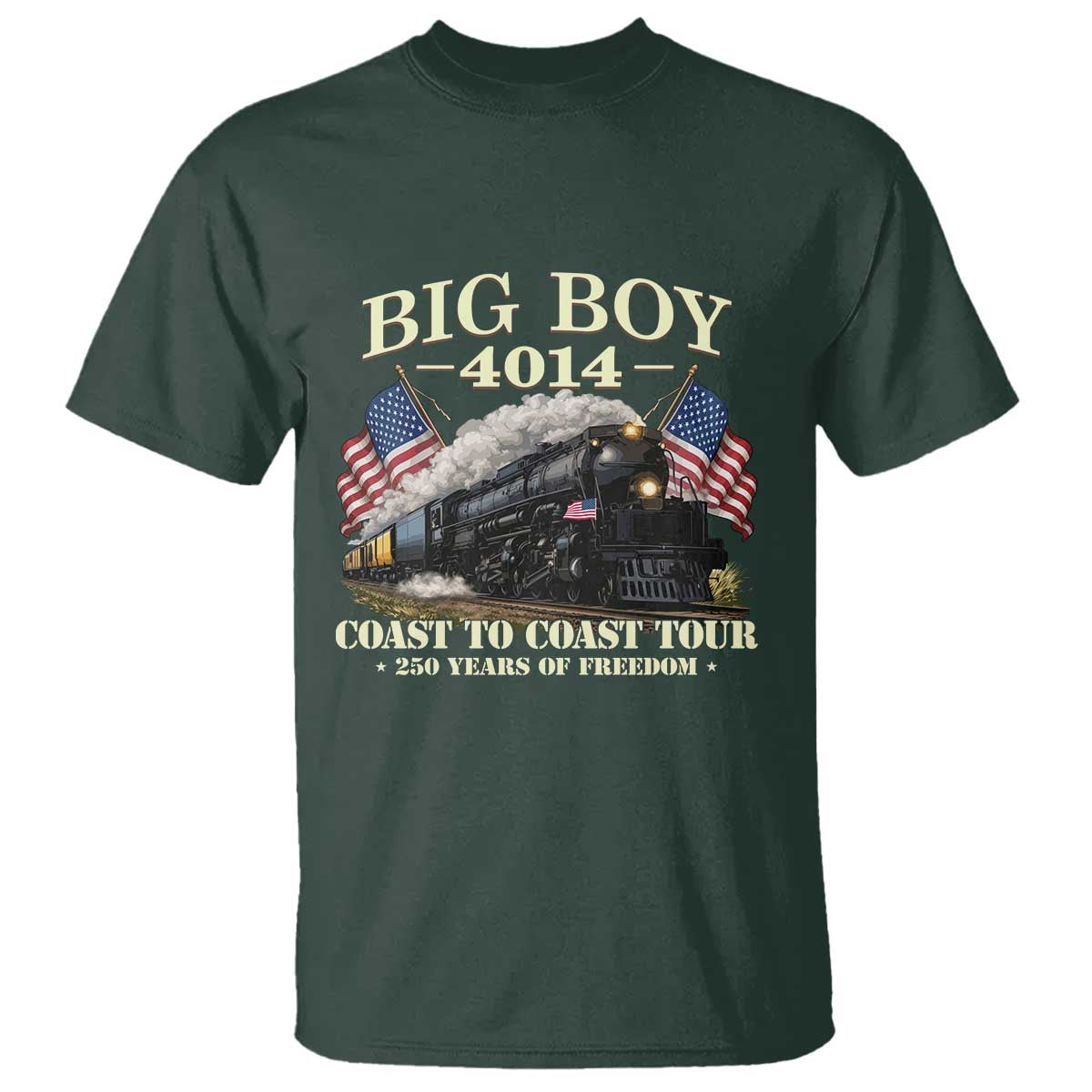 Patriotic Freedom Express Coast to Coast T Shirt Steam Train Legend Heritage Pride TS02 Dark Forest Green Print Your Wear