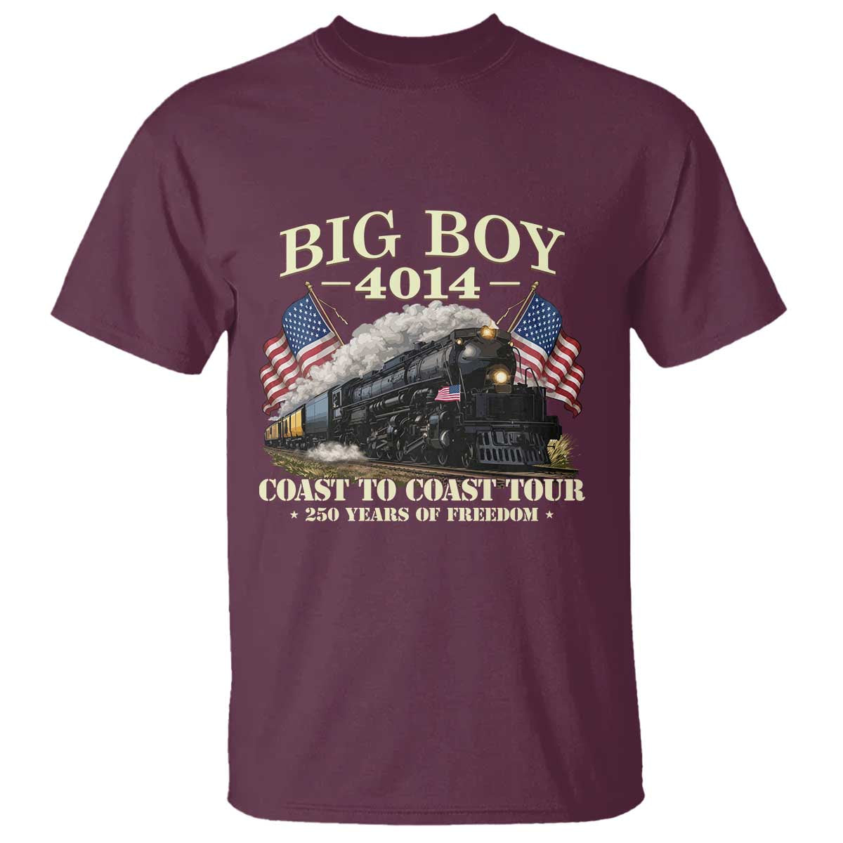 Patriotic Freedom Express Coast to Coast T Shirt Steam Train Legend Heritage Pride TS02 Maroon Print Your Wear