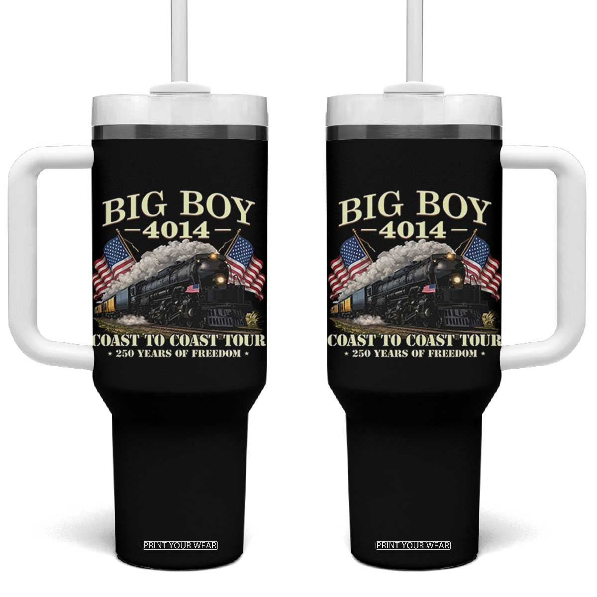 Patriotic Freedom Express Coast to Coast Tumbler With Handle Steam Train Legend Heritage Pride TS02 One Size: 40 oz Black Print Your Wear