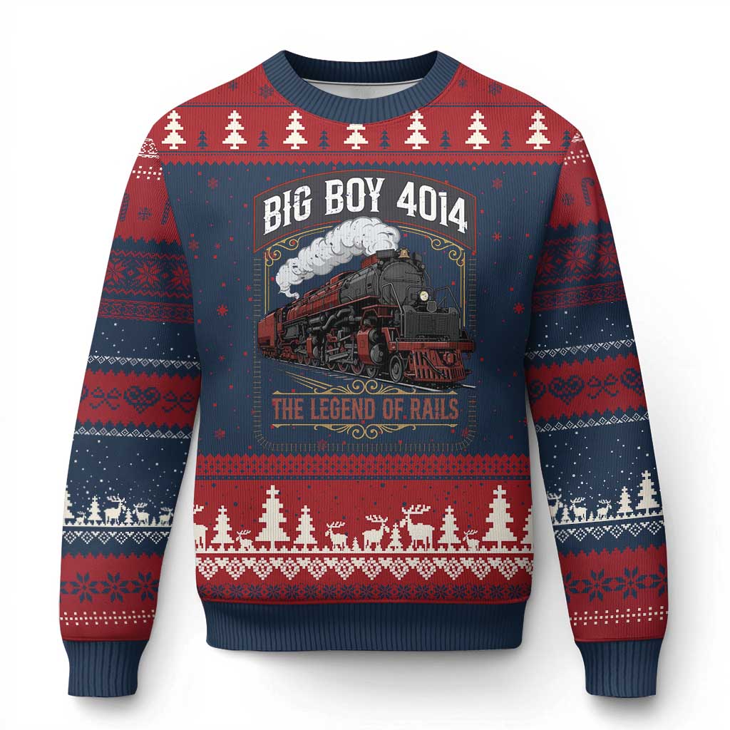 Retro Emblem Classic Steam Train Ugly Christmas Sweater Locomotive Heritage Pride Legend of the Rails TS02 Navy Red Print Your Wear