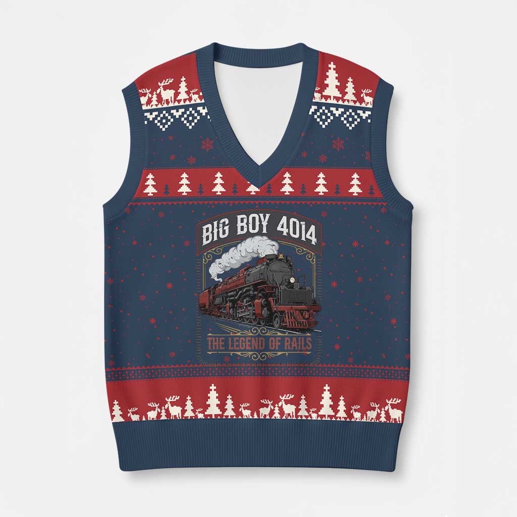 Retro Emblem Classic Steam Train V-Neck Knit Sweater Vest Locomotive Heritage Pride Legend of the Rails TS02 Navy Red Print Your Wear