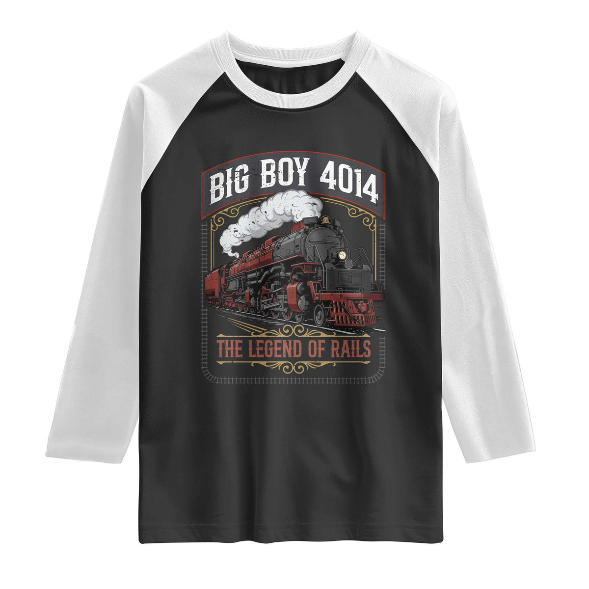 Retro Emblem Classic Steam Train Raglan Shirt Locomotive Heritage Pride Legend of the Rails TS02 Black White Print Your Wear