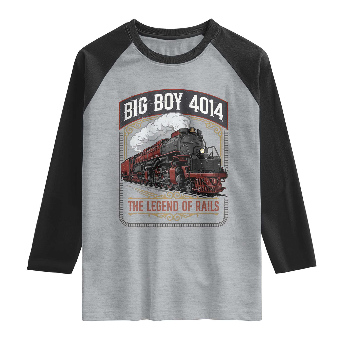 Retro Emblem Classic Steam Train Raglan Shirt Locomotive Heritage Pride Legend of the Rails TS02 Heather Gray Black Print Your Wear