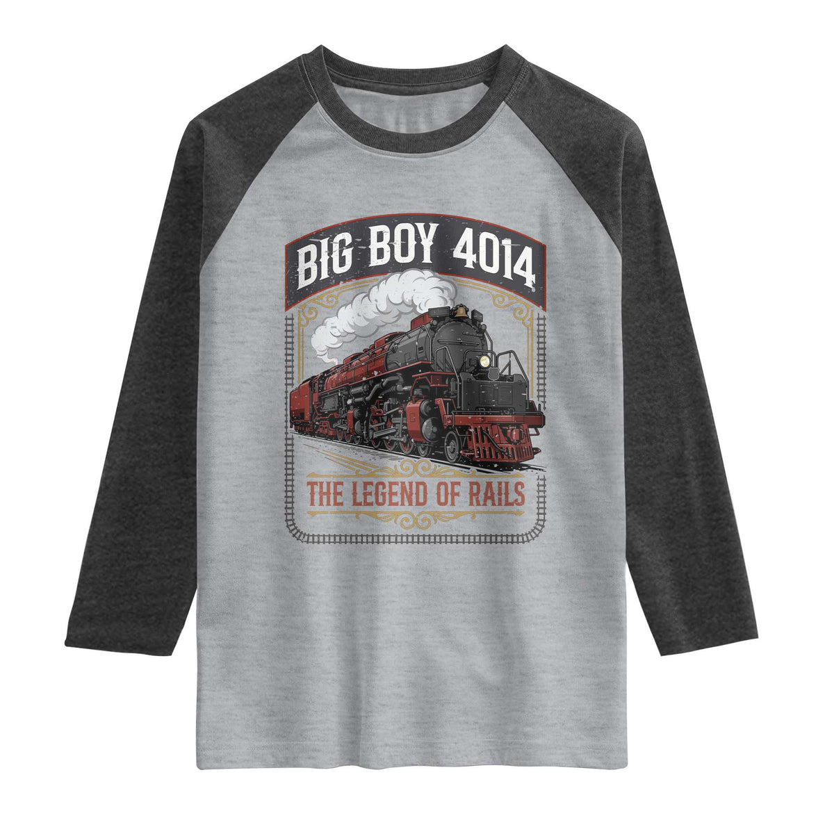 Retro Emblem Classic Steam Train Raglan Shirt Locomotive Heritage Pride Legend of the Rails TS02 Heather Gray Heather Charcoal Print Your Wear