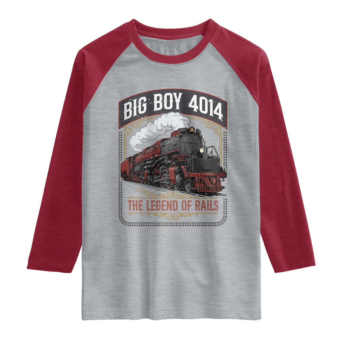 Retro Emblem Classic Steam Train Raglan Shirt Locomotive Heritage Pride Legend of the Rails TS02 Heather Gray Heather Red Print Your Wear