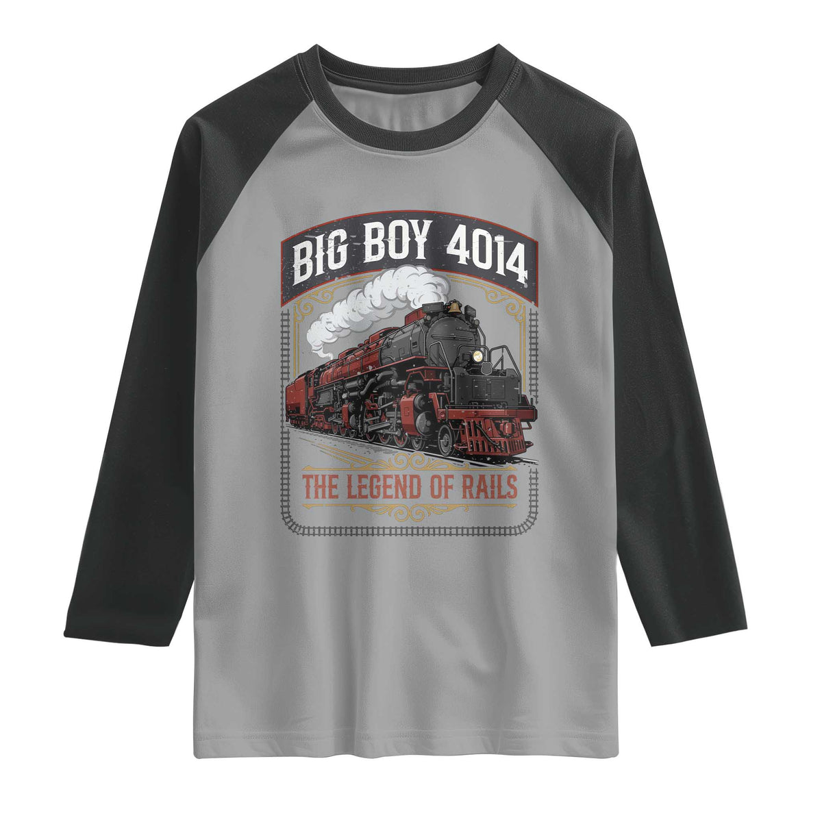 Retro Emblem Classic Steam Train Raglan Shirt Locomotive Heritage Pride Legend of the Rails TS02 Sport Gray Black Print Your Wear