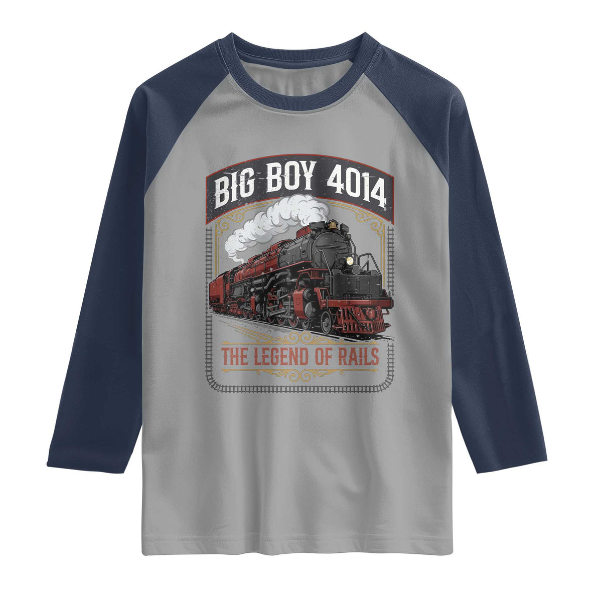 Retro Emblem Classic Steam Train Raglan Shirt Locomotive Heritage Pride Legend of the Rails TS02 Sport Gray Navy Print Your Wear