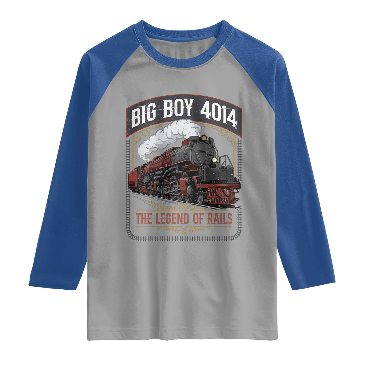 Retro Emblem Classic Steam Train Raglan Shirt Locomotive Heritage Pride Legend of the Rails TS02 Sport Gray Royal Print Your Wear