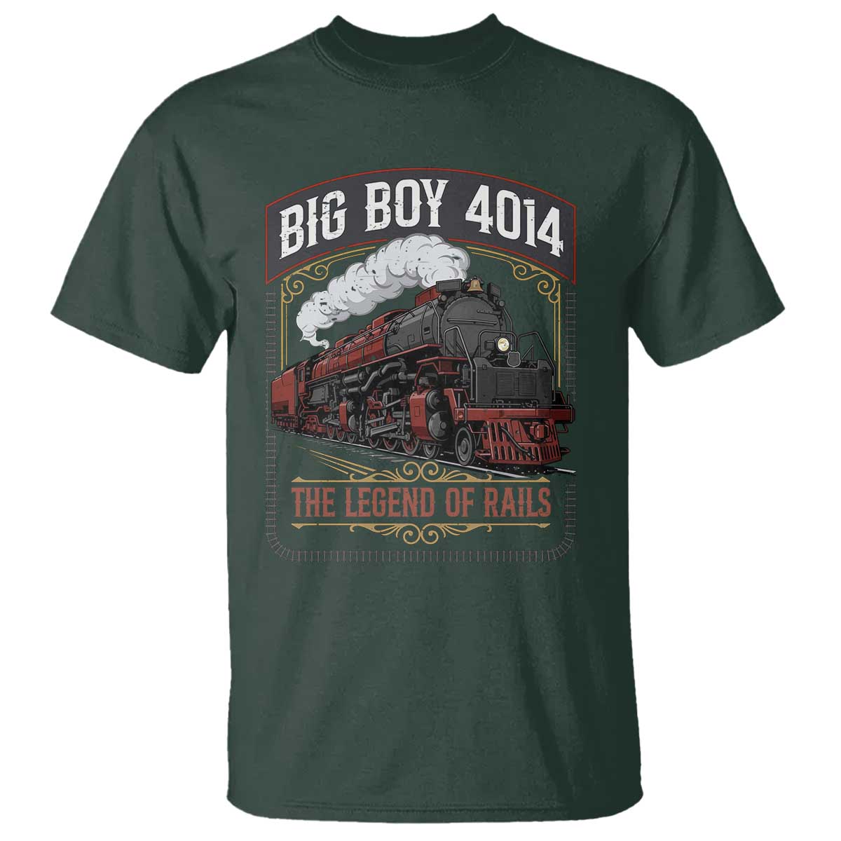 Retro Emblem Classic Steam Train T Shirt Locomotive Heritage Pride Legend of the Rails TS02 Dark Forest Green Print Your Wear