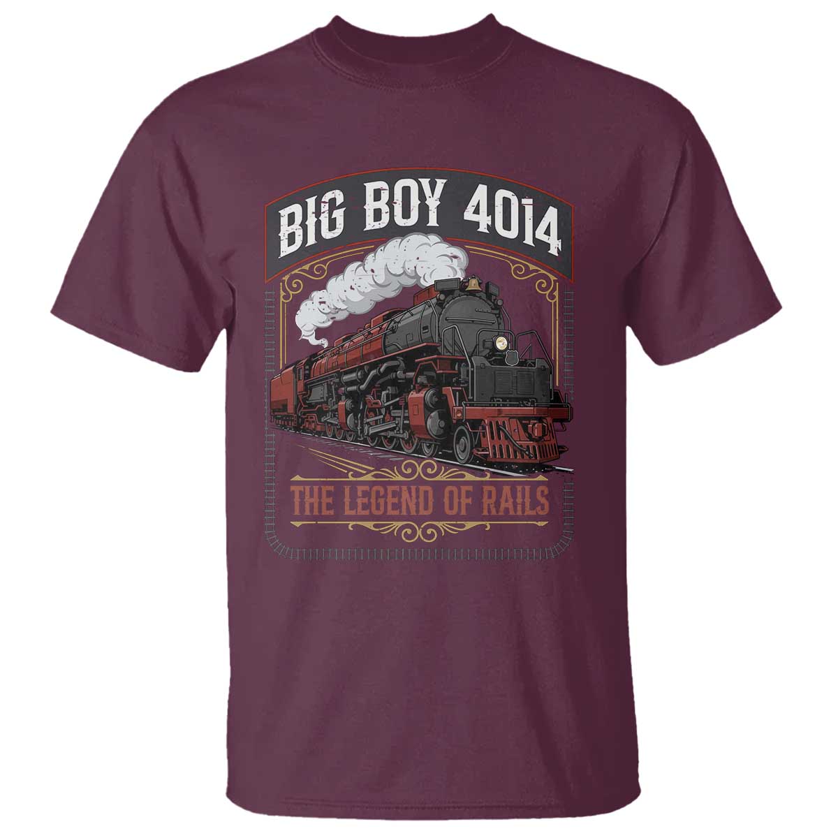 Retro Emblem Classic Steam Train T Shirt Locomotive Heritage Pride Legend of the Rails TS02 Maroon Print Your Wear