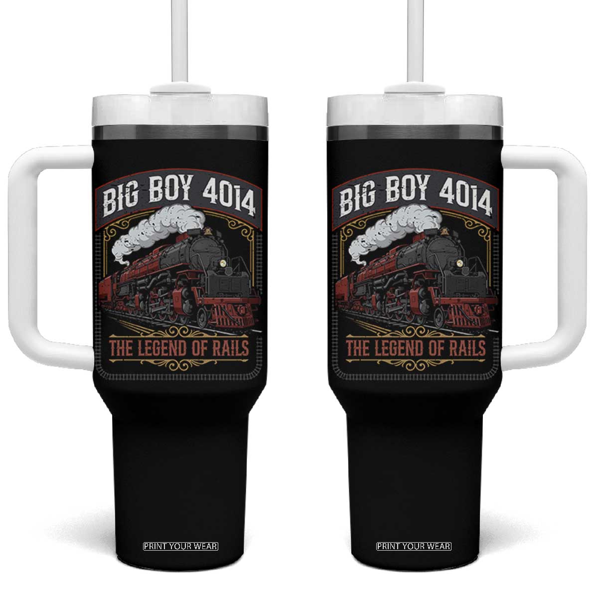 Retro Emblem Classic Steam Train Tumbler With Handle Locomotive Heritage Pride Legend of the Rails TS02 One Size: 40 oz Black Print Your Wear