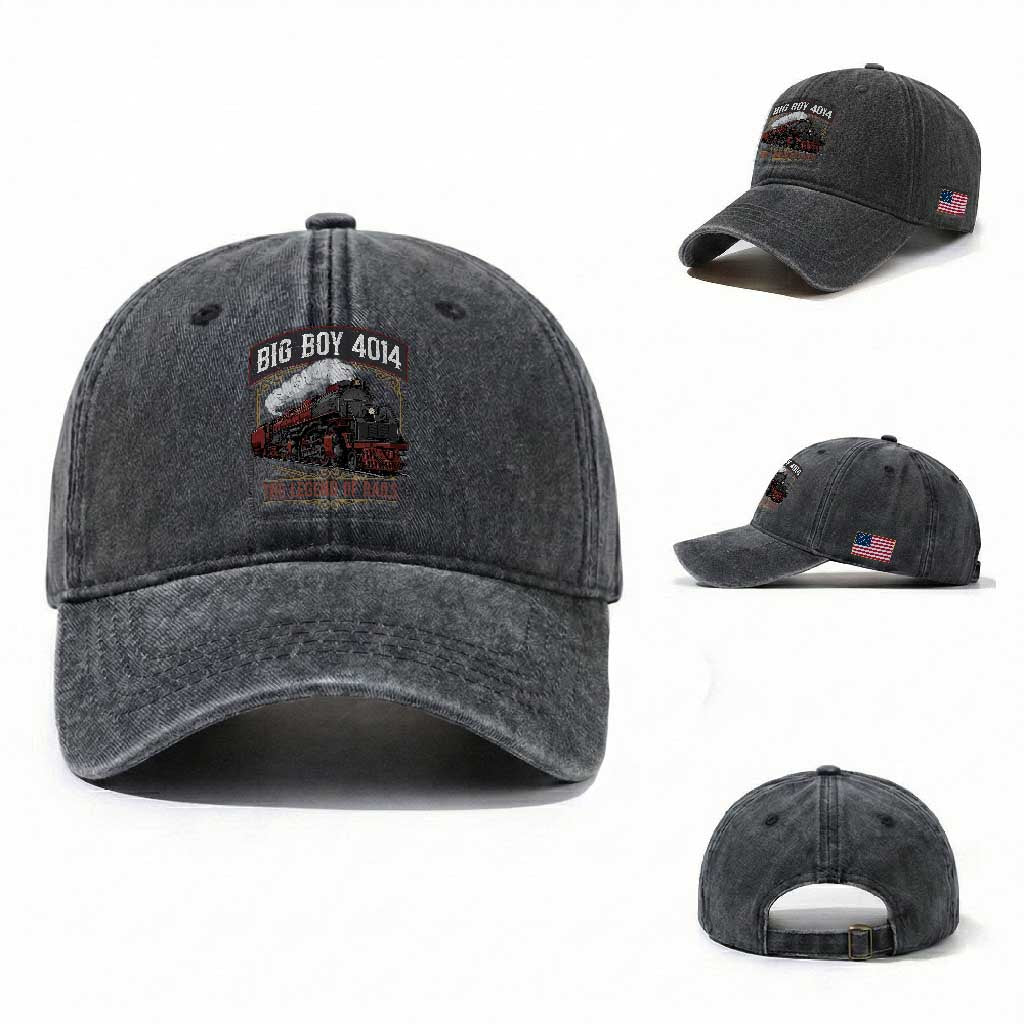 Retro Emblem Classic Steam Train Washed Cotton Baseball Cap Locomotive Heritage Pride Legend of the Rails TS02 Washed Cap Universal Fit Dark Gray Print Your Wear