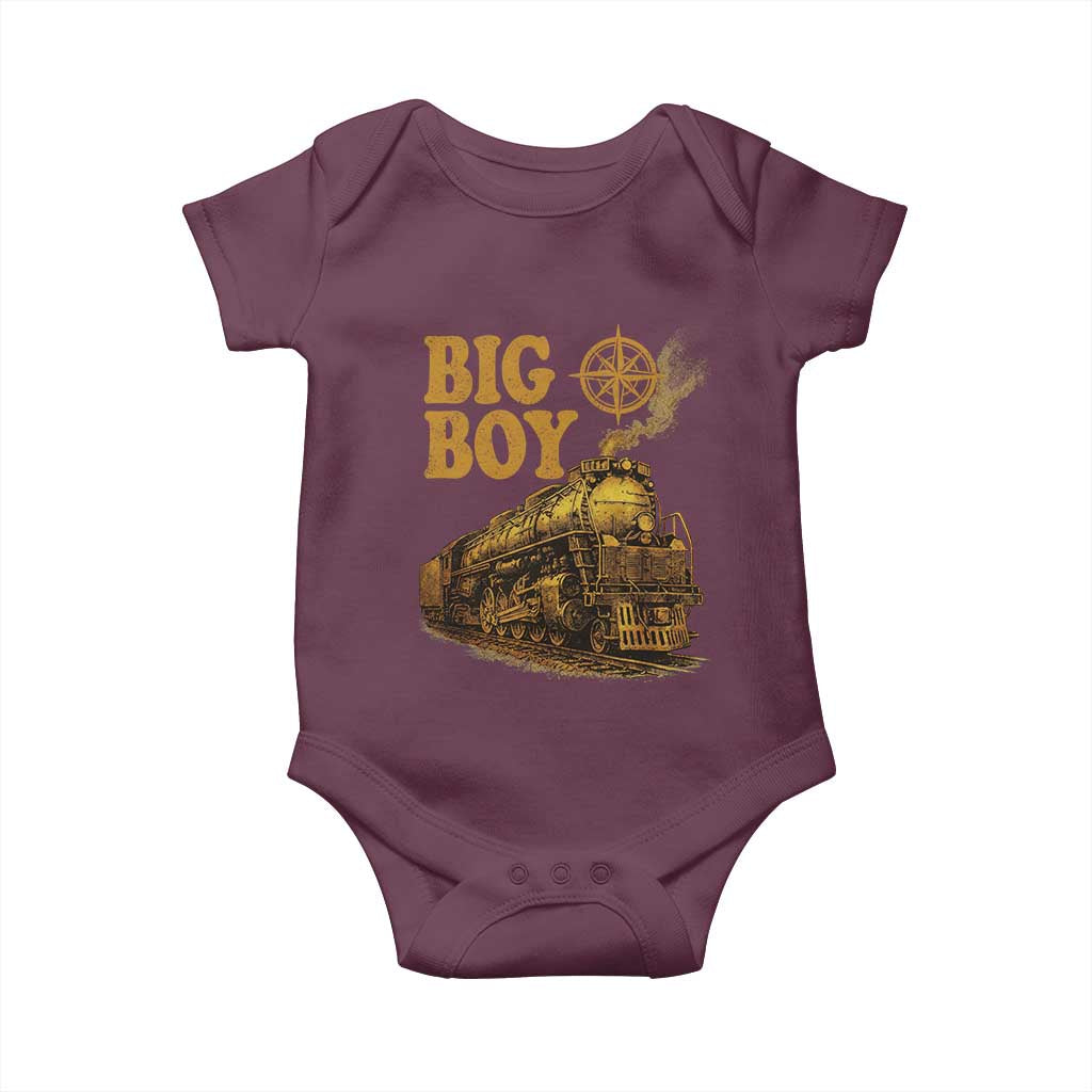 Vintage American Steam Train Locomotive Legend Baby Onesie Compass Adventure Heritage Pride Graphic TS02 Maroon Print Your Wear