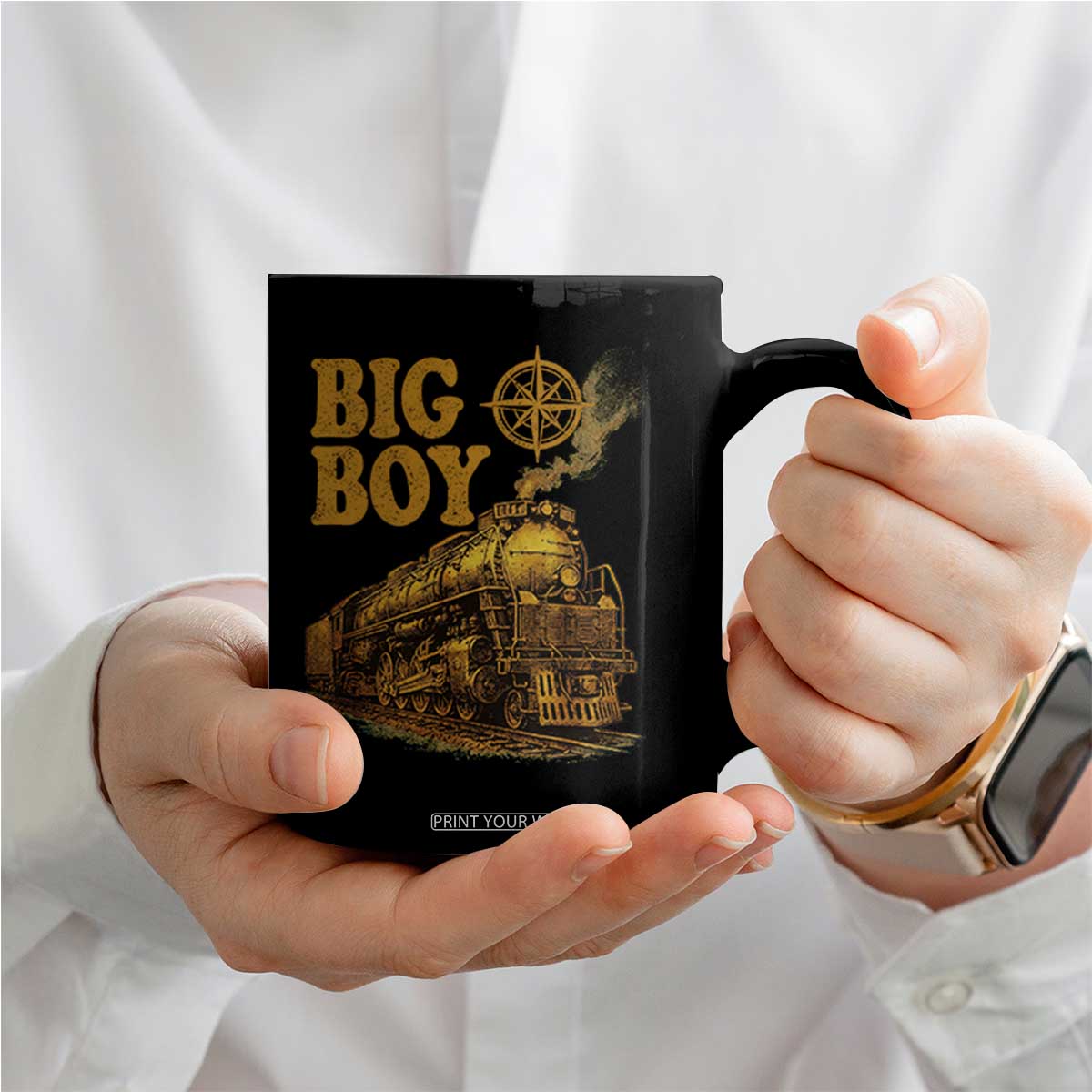 Vintage American Steam Train Locomotive Legend Coffee Mug Compass Adventure Heritage Pride Graphic TS02 Print Your Wear
