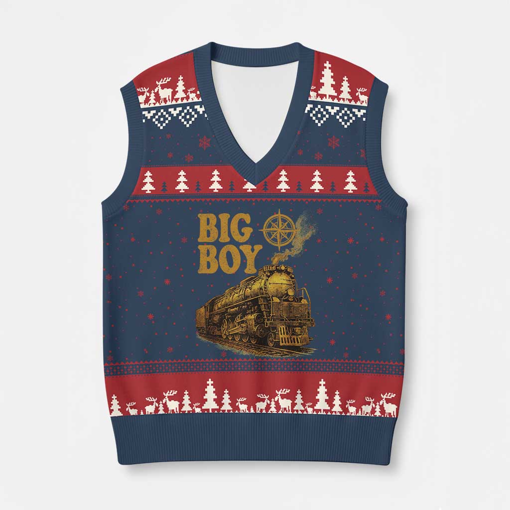 Vintage American Steam Train Locomotive Legend V-Neck Knit Sweater Vest Compass Adventure Heritage Pride Graphic TS02 Navy Red Print Your Wear