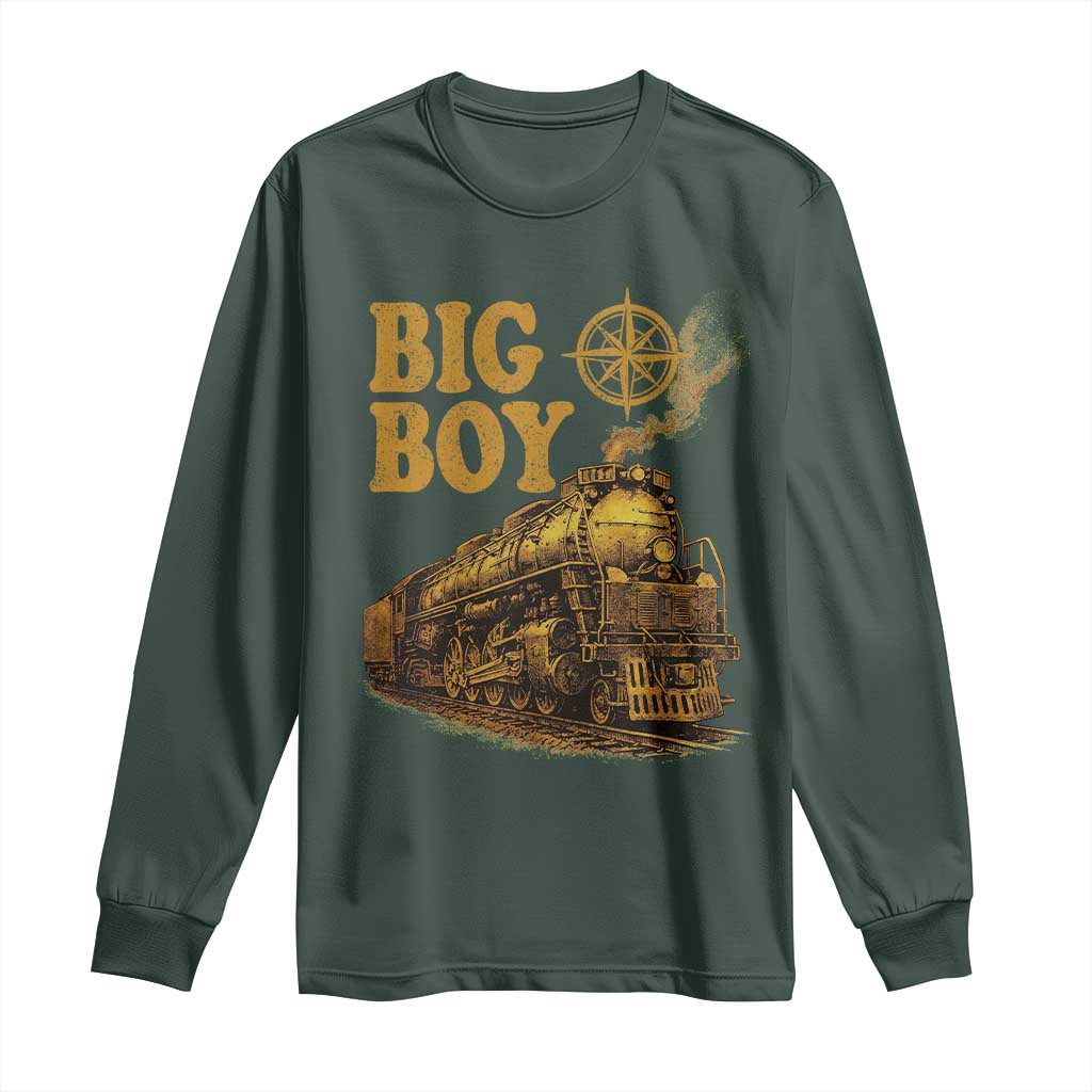 Vintage American Steam Train Locomotive Legend Long Sleeve Shirt Compass Adventure Heritage Pride Graphic TS02 Dark Forest Green Print Your Wear