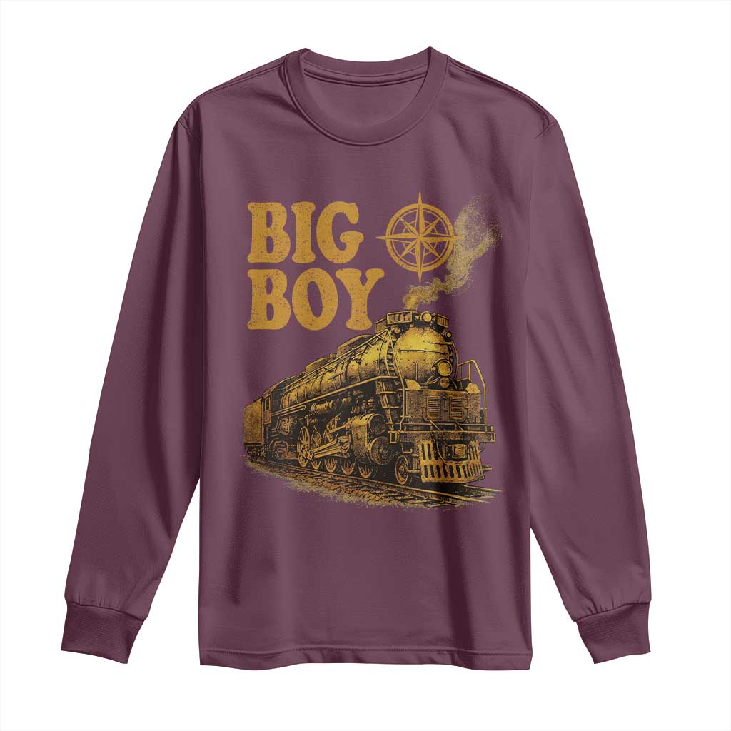 Vintage American Steam Train Locomotive Legend Long Sleeve Shirt Compass Adventure Heritage Pride Graphic TS02 Maroon Print Your Wear