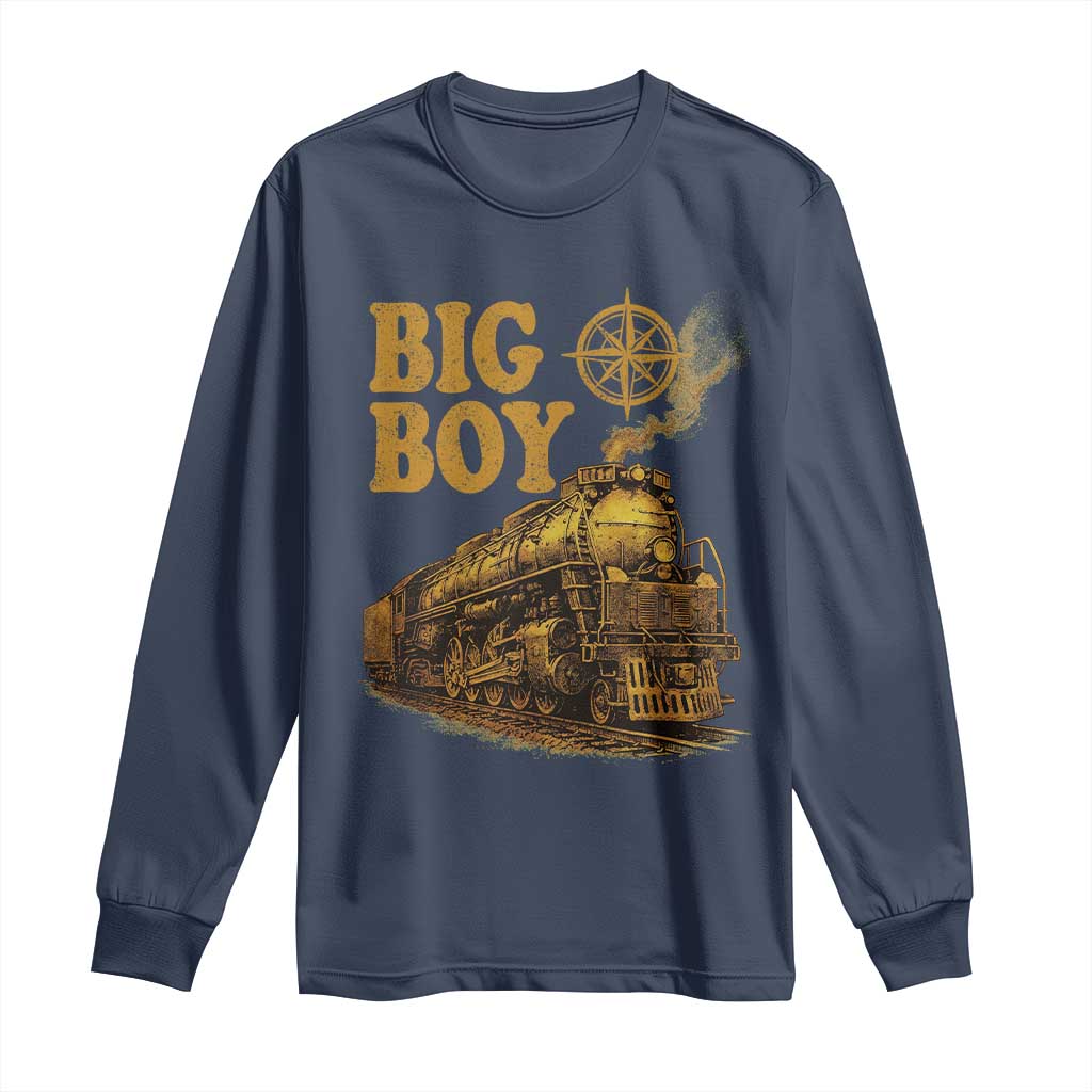Vintage American Steam Train Locomotive Legend Long Sleeve Shirt Compass Adventure Heritage Pride Graphic TS02 Navy Print Your Wear