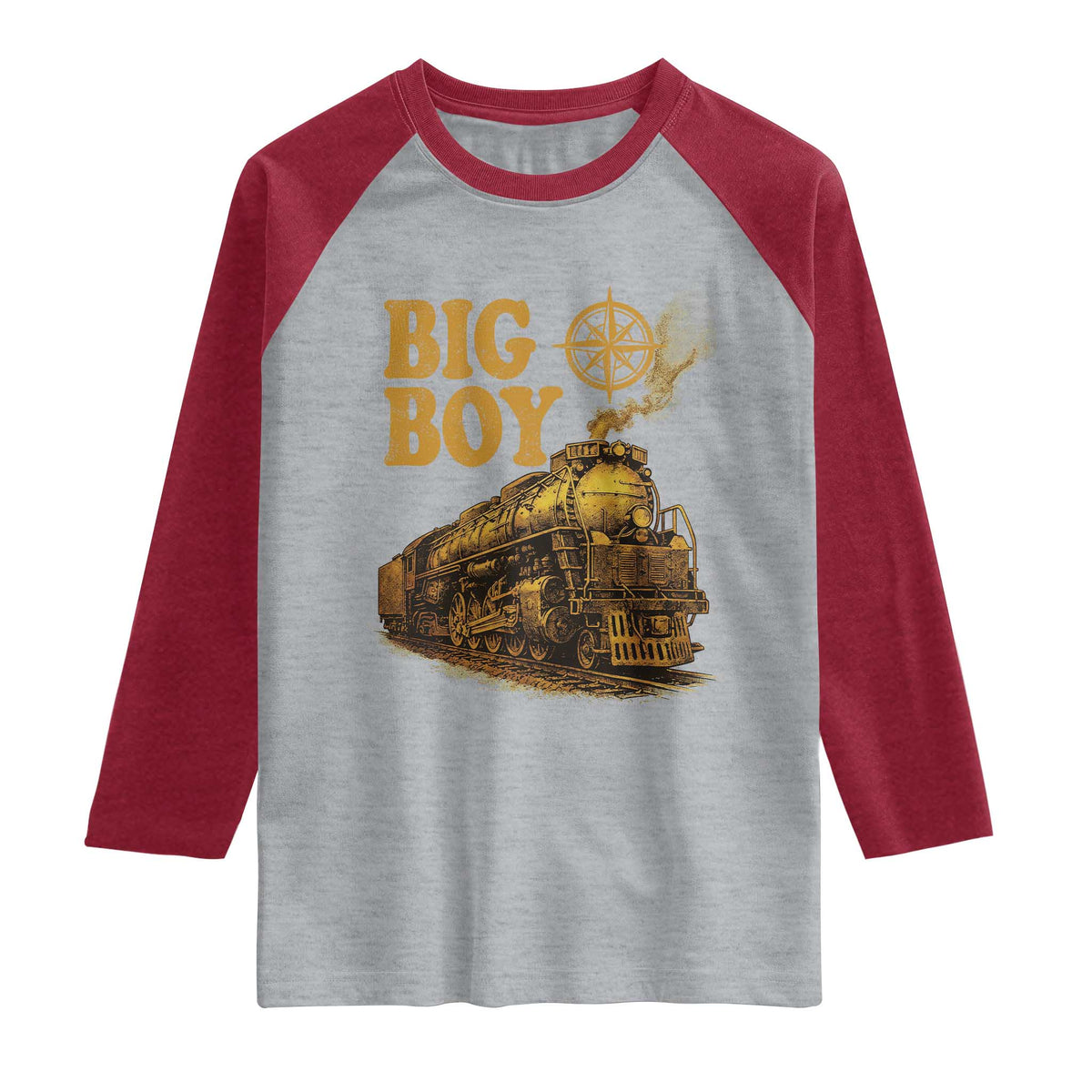 Vintage American Steam Train Locomotive Legend Raglan Shirt Compass Adventure Heritage Pride Graphic TS02 Heather Gray Heather Red Print Your Wear