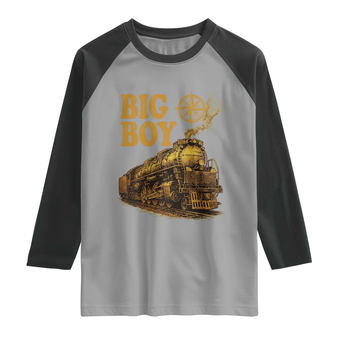 Vintage American Steam Train Locomotive Legend Raglan Shirt Compass Adventure Heritage Pride Graphic TS02 Sport Gray Black Print Your Wear