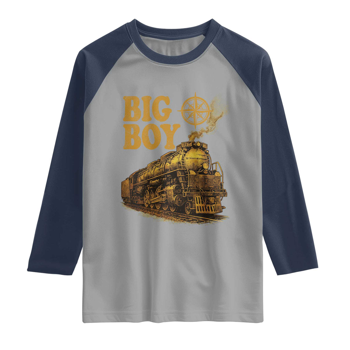 Vintage American Steam Train Locomotive Legend Raglan Shirt Compass Adventure Heritage Pride Graphic TS02 Sport Gray Navy Print Your Wear