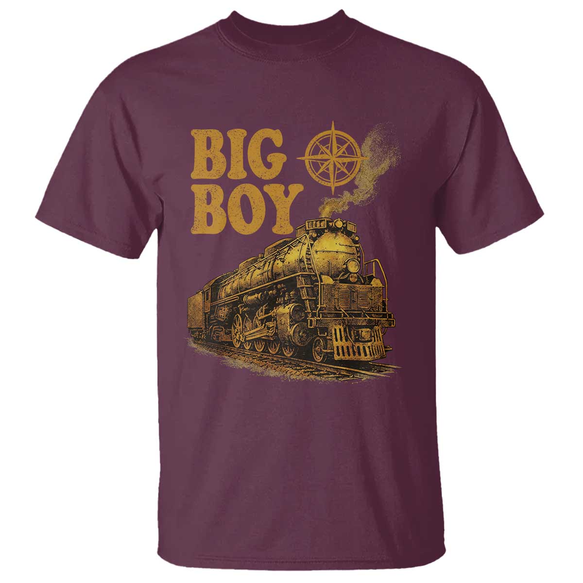 Vintage American Steam Train Locomotive Legend T Shirt Compass Adventure Heritage Pride Graphic TS02 Maroon Print Your Wear