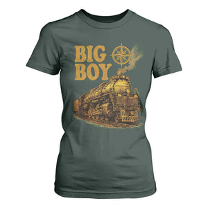 Vintage American Steam Train Locomotive Legend T Shirt For Women Compass Adventure Heritage Pride Graphic TS02 Dark Forest Green Print Your Wear