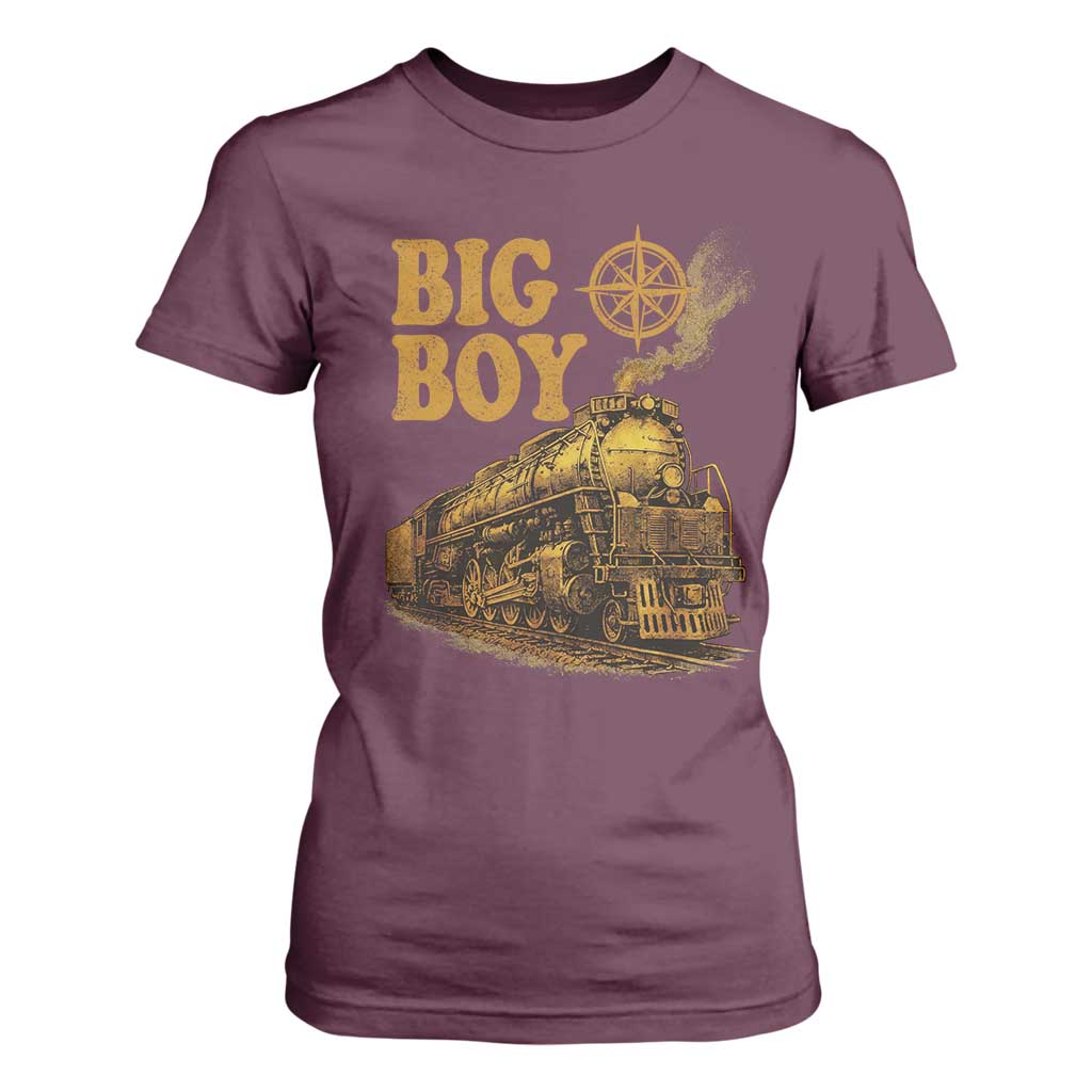 Vintage American Steam Train Locomotive Legend T Shirt For Women Compass Adventure Heritage Pride Graphic TS02 Maroon Print Your Wear