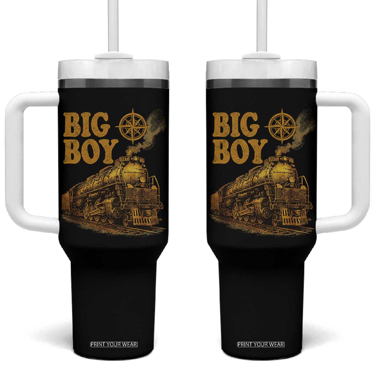 Vintage American Steam Train Locomotive Legend Tumbler With Handle Compass Adventure Heritage Pride Graphic TS02 One Size: 40 oz Black Print Your Wear