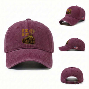Vintage American Steam Train Locomotive Legend Washed Cotton Baseball Cap Compass Adventure Heritage Pride Graphic
