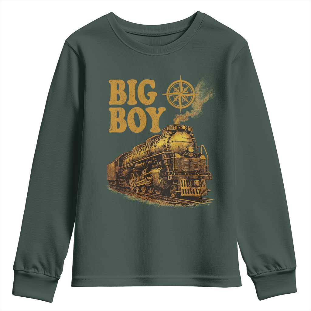 Vintage American Steam Train Locomotive Legend Youth Sweatshirt Compass Adventure Heritage Pride Graphic TS02 Dark Forest Green Print Your Wear