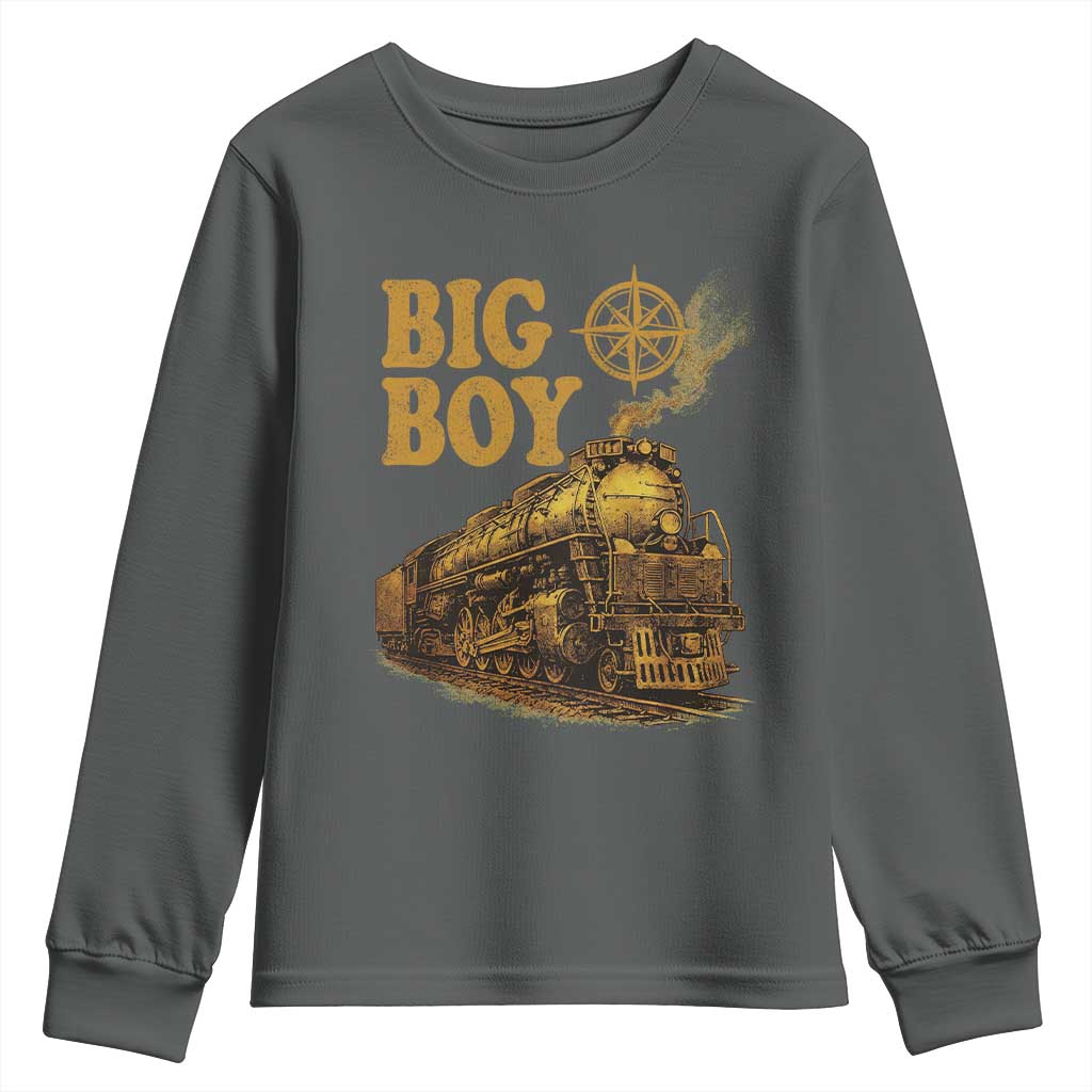 Vintage American Steam Train Locomotive Legend Youth Sweatshirt Compass Adventure Heritage Pride Graphic TS02 Dark Heather Print Your Wear