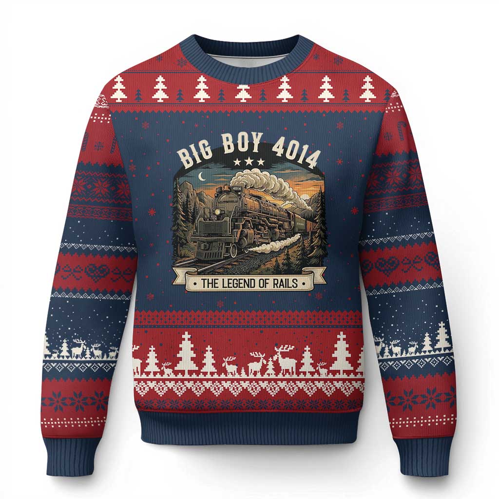 Scenic Mountain Steam Train Graphic Ugly Christmas Sweater Legend of the Rails Heritage Pride TS02 Navy Red Print Your Wear
