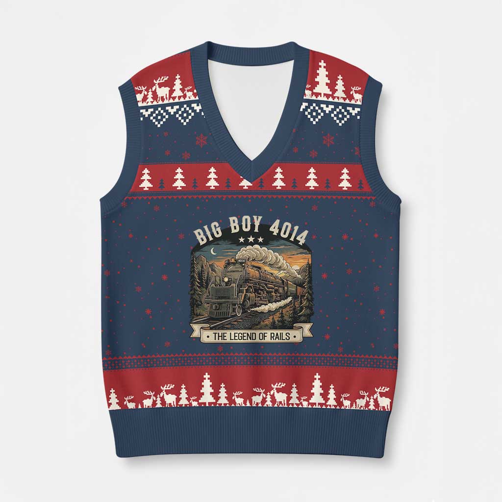 Scenic Mountain Steam Train Graphic V-Neck Knit Sweater Vest Legend of the Rails Heritage Pride TS02 Navy Red Print Your Wear