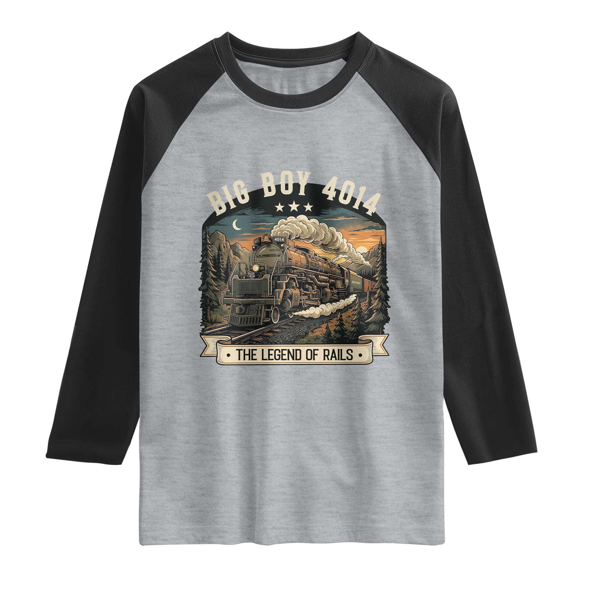 Scenic Mountain Steam Train Graphic Raglan Shirt Legend of the Rails Heritage Pride TS02 Heather Gray Black Print Your Wear