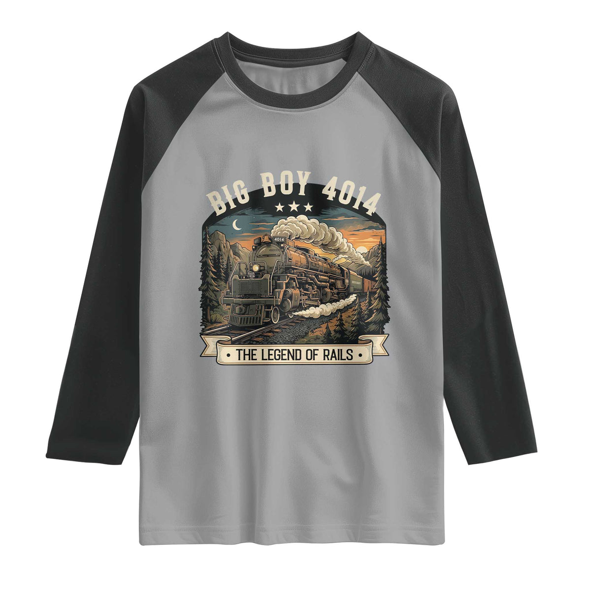 Scenic Mountain Steam Train Graphic Raglan Shirt Legend of the Rails Heritage Pride TS02 Sport Gray Black Print Your Wear