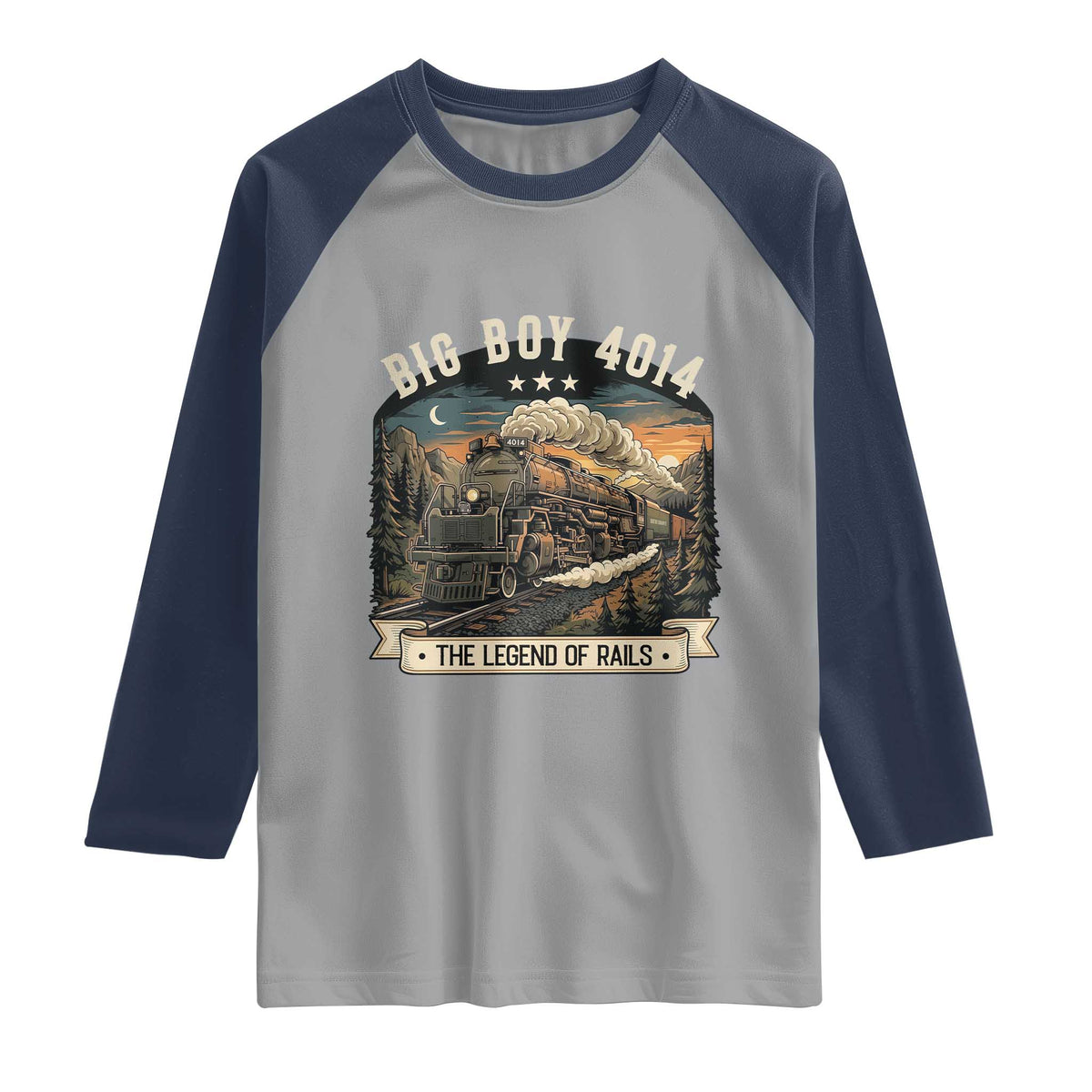 Scenic Mountain Steam Train Graphic Raglan Shirt Legend of the Rails Heritage Pride TS02 Sport Gray Navy Print Your Wear