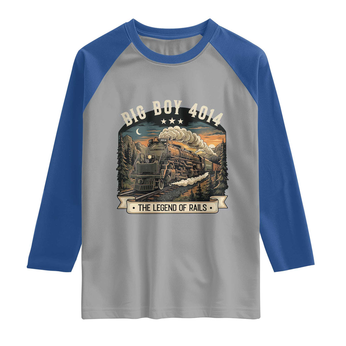 Scenic Mountain Steam Train Graphic Raglan Shirt Legend of the Rails Heritage Pride TS02 Sport Gray Royal Print Your Wear